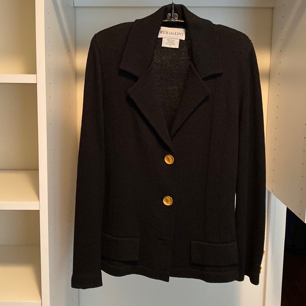 Rich and Levy black knit jacket and skirt set